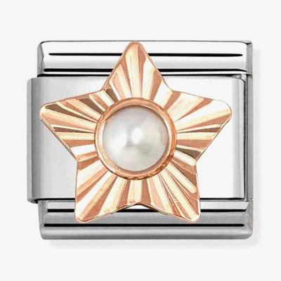 Nomination Composable Classic PIETRE STELLA DIAMANTATA, In Acciaio E Oro 375 PERLA BIANCA 430515/13
