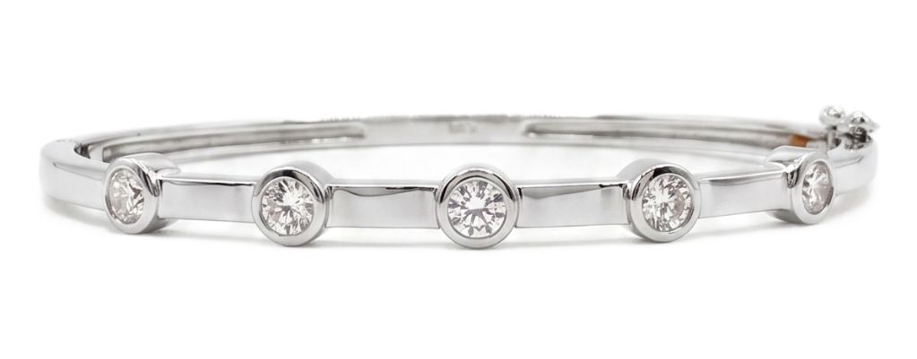 James Moore BN50307 Sterling Silver CZ 5 Round Stones Bangle Jewellery
