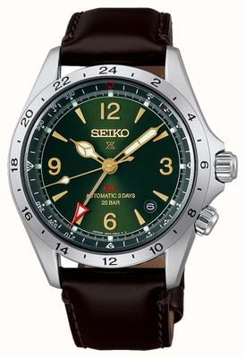 Seiko Prospex Alpinist Mechanical GMT (39.5mm) Green Sunray Dial / Brown Leather Strap Watch HBC007J1