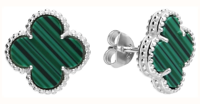 James Moore CME Quatrefoil Synthetic Malachite Sterling Silver Earrings H6403/G