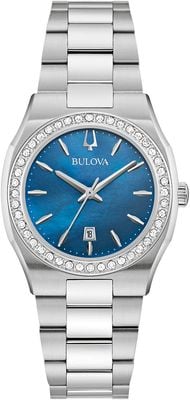 Bulova Women's Surveyor (31mm) Blue Mother-of-Pearl Dial Diamond Bezel / Stainless Steel Bracelet 96R246