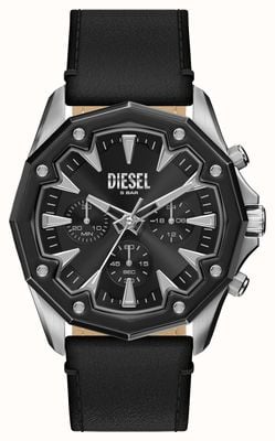 Diesel Stinger Chronograph (46mm) Black Dial / Black Leather Strap DZ4710