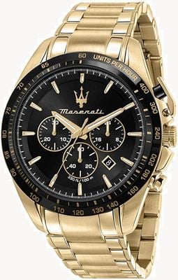 Maserati Men's Traguardo | Black Chronograph Dial | Gold Stainless Steel Bracelet R8873612041