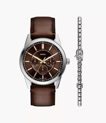 Fossil Multifunction Brown Leather Watch and Bracelet Gift FS6226SET