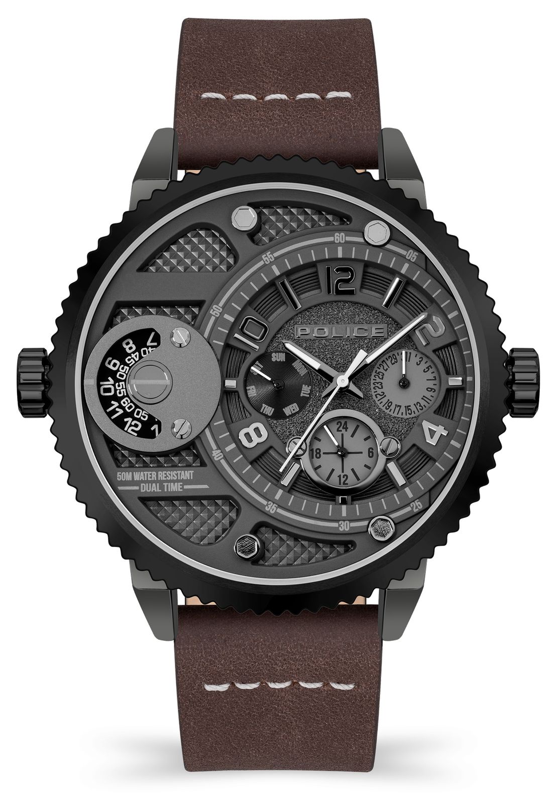 Police PEWJF2195242 RAY (51mm) Black Dial / Brown Leather Watch