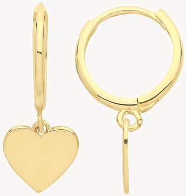 Treasure House 9ct Gold Heart Drop Hoop Earrings ER1175