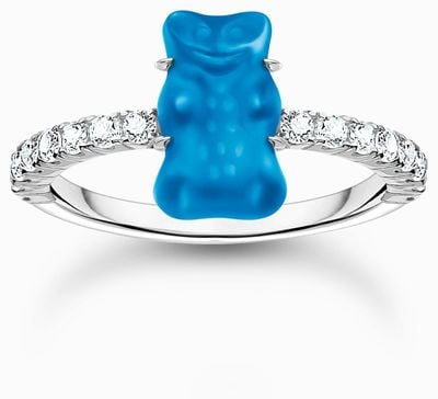 Thomas Sabo x HARIBO Mini Blue Goldbear White Zirconia Sterling Silver Ring EU50 TR2459-052-1-50
