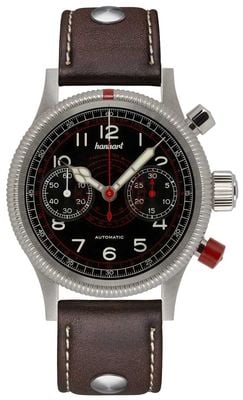Hanhart PIONEER TachyTele Automatic (40mm) Black Dial / Dark Brown Leather Rivet Strap - M 712.210-0110