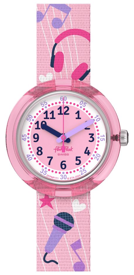 Flik Flak FPNP171 KARAOKEEE (31.85mm) Pink and White Dial / Watch