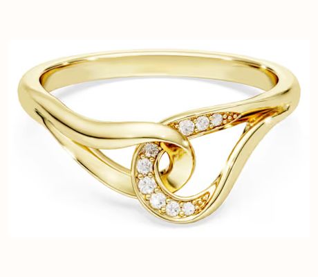 Swarovski Classica ring, Round cut, Interlocking, White, Sterling silver, 18K gold finish 5746012