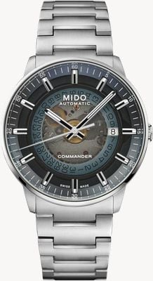 MIDO Commander Gradient Automatic (40mm) Transparent Smoky Blue Dial / Stainless Steel Bracelet Watch M0214071141101