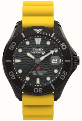 Timex Deepwater Meridian 200 (44mm) Black Wave Dial / Yellow Synthetic Rubber Strap TW2W81700
