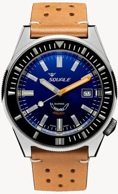 Squale Matic Dark Blue (44mm) Blue Sunray Dial / Light Brown Italian Leather Strap Watch MATICXSB.PTC