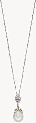 Elements Gold 9ct White Gold Diamond And Pearl Drop Pendant GP2113W