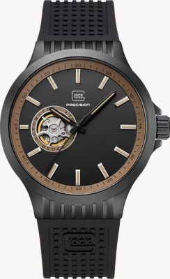 GLOCK Precision Open-Heart Automatic (44mm) Black Dial / Black RTF-Textured Silicone Strap GW-13-2-24