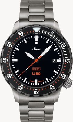 Sinn U50 HYDRO SDR TEGIMENT 5000m (41mm) Black Dial / Stainless Steel H-Link Bracelet Watch 1051.050 H-LINK