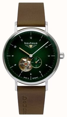 Bauhaus Classic Open Heart Automatic (41mm) Dark Green Dial / Brown Leather Strap 21664