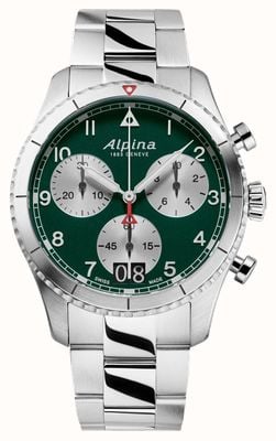 Alpina Startimer Pilot Quartz Chrono Big Date (41mm) Green Dial / Stainless Steel AL-372GRS4S26B