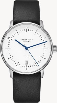 STERNGLAS Naos Automatic (38mm) White Dial / Premium Black Leather Strap S02-NA44-PR07
