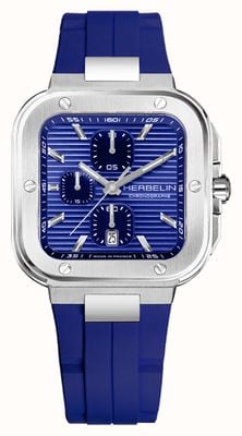 Herbelin Cap Camarat Square Quartz Chronograph (39mm) Cobalt Blue Dial / Cobalt Blue FKM Rubber Strap 35646A115CB