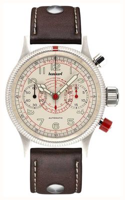 Hanhart PIONEER TachyTele Automatic (40mm) Antique White Dial / Dark Brown Leather Rivet Strap - M 712.200-0110