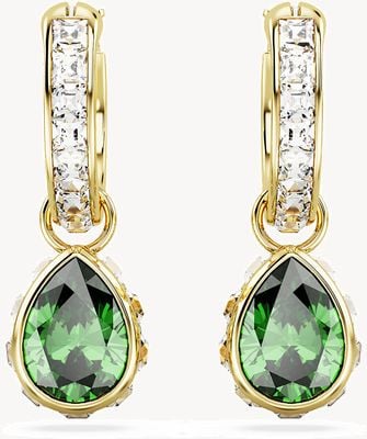 Swarovski Stilla Drop Hoop Earrings Gold-Tone Plated Green and White Crystal 5662922
