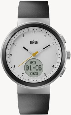 Braun Digital Smartwatch (45mm) White Hybrid Dial / Black Silicone Strap BN0299PWHBKG