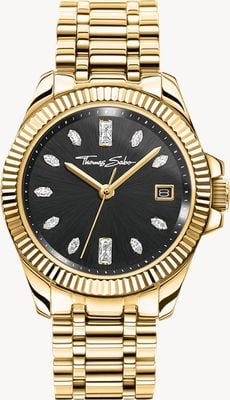 Thomas Sabo Divine Crystal (33mm) Black Sunray Dial / Gold PVD Stainless Steel Bracelet WA0431-291-207-33