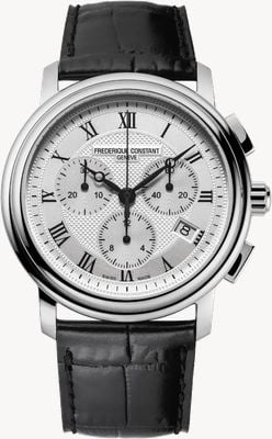 Frederique Constant Classics Quartz Chronograph (40mm) Silver Embossed Sunray Dial / Black Leather Strap FC-292MC4P6