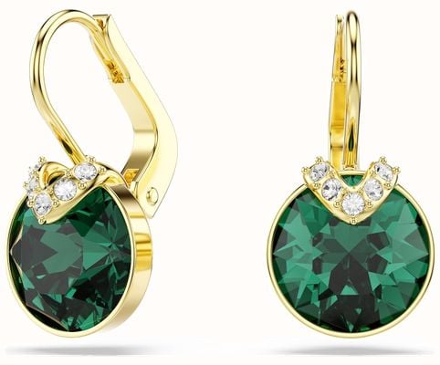Swarovski Bella V Drop Earrings, Round Cut, Green, Gold-tone Plated 5735389