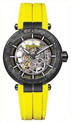 Herbelin Men's Newport Carbon Titanium Skeleton (43mm) Skeleton Dial / Yellow FKM Rubber Strap 1888SQCTN14CY