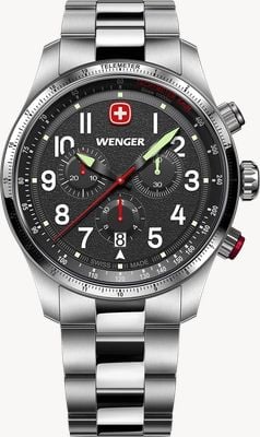 Wenger Terragraph Quartz Chronograph (43mm) Textured Black Dial / Stainless Steel Bracelet 01.0543.111