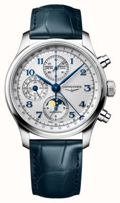 LONGINES Master Collection Chrono Moonphase (41mm) Silver "barleycorn" Dial / Blue Leather Strap L29624732 LONGINES Master Collection Chrono Moonphase (41mm) Silver "barleycorn" Dial / Blue Leather Strap L29624732