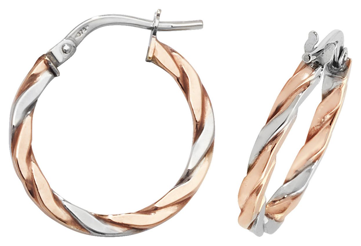 Treasure House ER1041RW-15 9ct Rose/White Gold 15mm Hoop Jewellery