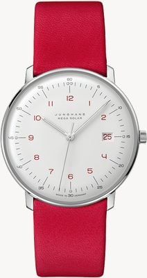 Junghans max bill MEGA Solar | White Dial | Red Vegan Apple Fibre Strap 59/4325.02