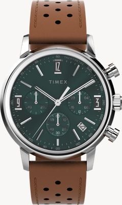 Timex Marlin Chronograph Tachymeter (40mm) Green Dial / Tan BrownLeather Strap TW2W10100
