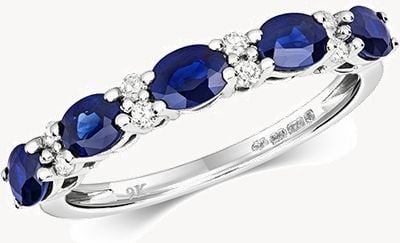 Treasure House 9k White Gold Claw Set Sapphire Diamond Half Eternity Ring RD440WS