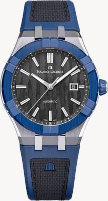 Maurice Lacroix AIKON-IC Automatic (43mm) Black Carbon Dial / Blue & Black Bi-Rubber Strap Watch AC6008-SSL40-330-4