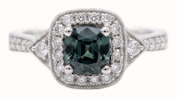 Bass Jewellery Appro Platinum Diamond And Teal Sapphire Art Deco Style Ring J34010