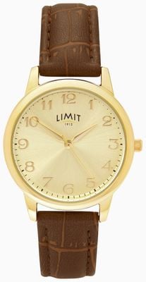 Limit Classic Quartz (34mm) Gold Dial / Brown Croc Grain PU Leather Strap 50060