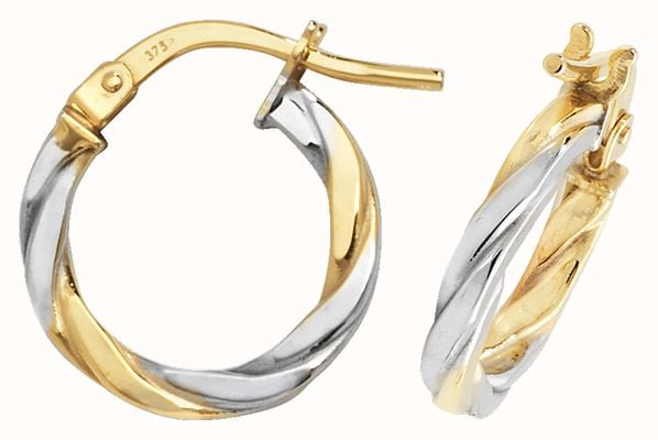 James Moore TH 9ct Yellow/White Gold 10mm Hoop Earrings ER1041YW-10