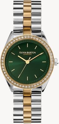 Olivia Burton Sports Luxe Bejewelled (34mm) Green Dial / Two-Tone Stainless Steel Bracelet 24000137