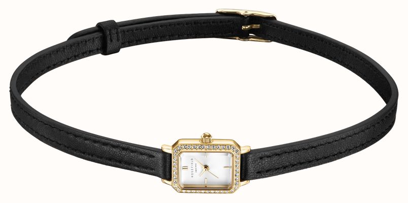 Rosefield Studio Edition - Choker Necklace (15mm) White Dial / Black Leather Choker Strap STWBLG-ST03