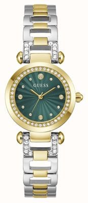 Guess GINGER Crystal (30mm) Green Sunray Dial / Two-Tone Stainless Steel Bracelet GW0869L1