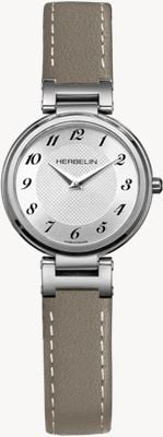 Herbelin Lady H Quartz (26mm) Silver 'Clous de Paris' Guilloché Dial / Taupe Leather Strap 17512AP28TA