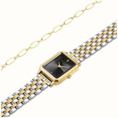 Rosefield Octagon - Gift Set (23mm) Black Dial / Two-Tone Stainless Steel Bracelet BDOOG-X290
