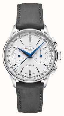 Certina DS-1 Chrono Auto (42mm) White Dial / Grey Leather Strap C0294621601100