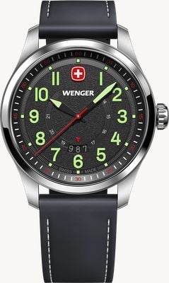 Wenger Terragraph Quartz (43mm) Textured Black Dial / Black Leather Strap 01.0541.121