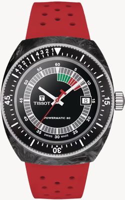 Tissot Sideral S Powermatic 80 (41mm) Black Dial / Red Rubber Strap Watch T1454079705702