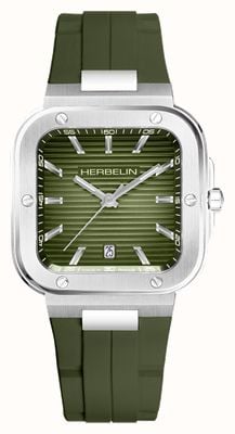 Herbelin Cap Camarat Square Quartz (39mm) Olive Green Dial / Olive Green FKM Rubber Strap 12246A116CK